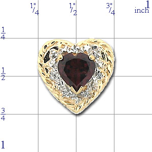 B1799 14K HEART SLIDE WITH HEART SHAPE GARNET + DIAMONDS 